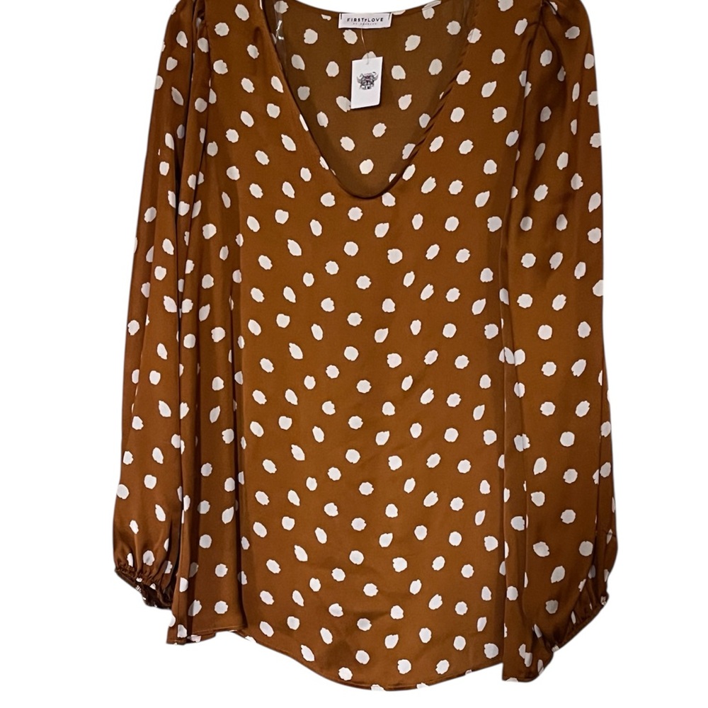 First Love•Brown•White Polka Dot Blouse